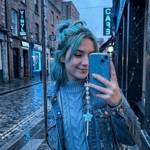 🩵 Mint Blue Candy Star Iridescent Resin Gold Leaf Lollipop Phone Bag Charm Strap